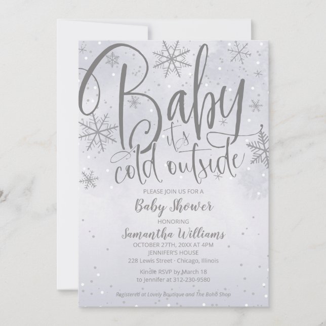 Baby It's Cold Outside Silver Gray Baby Shower Inv Einladung (Vorderseite)