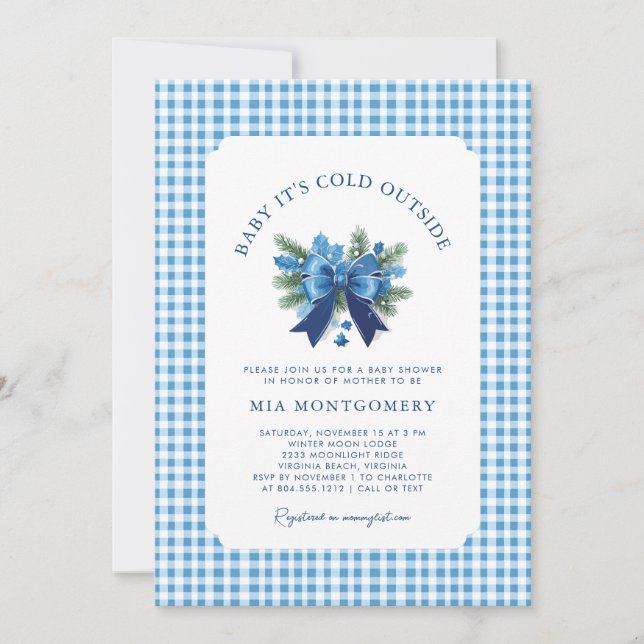 Baby It's Cold Outside Winter Baby Dusche - Blau Einladung (Vorderseite)