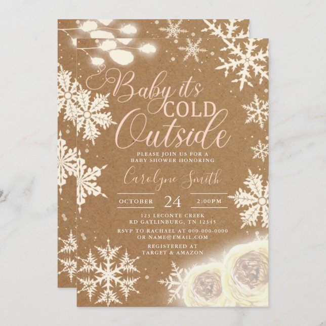 Baby It's Cold Outside Winter Baby Dusche Invitati Einladung (Vorne/Hinten)