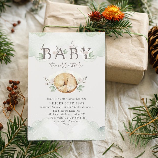 Baby Its Cold Outside Winter Baby Shower Cute Fox Einladung (Von Creator hochgeladen)