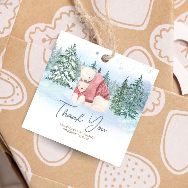 Baby It's Cold Outside Winter Baby Shower Square Geschenkanhänger (Winter Baby Shower Favor Tags)