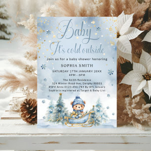 Baby It's Cold Outside Winter Bear │Blaues Gold Einladung