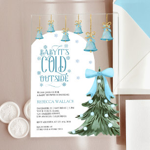 Baby It's Cold Outside Winter Blue Bow Baby Shower Acryleinladungen