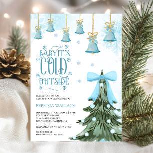 Baby It's Cold Outside Winter Blue Bow Baby Shower Einladung