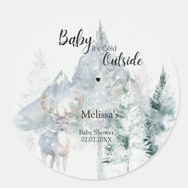 Baby Its Cold Outside Winter Evergreen Baby Shower Runder Aufkleber (Vorderseite)
