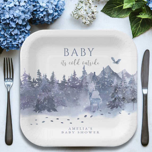 Baby It's Cold Outside Winter Forest Baby Shower Pappteller (Von Creator hochgeladen)