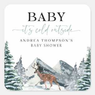 Baby It's Cold Outside Winter Forest Baby Shower Quadratischer Aufkleber