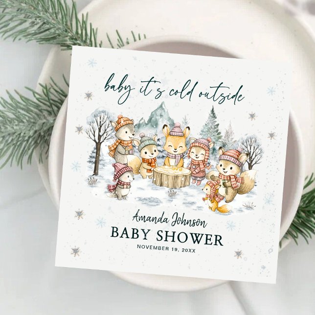 Baby Its Cold Outside Winter Woodland Baby Shower Serviette (Von Creator hochgeladen)