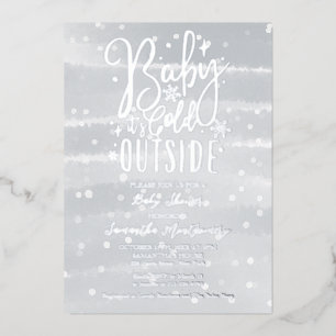 Baby It's Cold Outside Wintergrau Baby-Party Folieneinladung