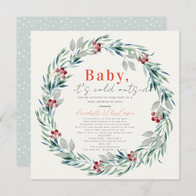 Baby It's Cold Outside Wreath Baby Shower by Mail Einladung (Vorne/Hinten)