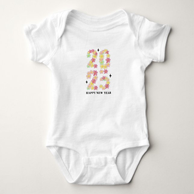 Baby Jersey Bodysuit 2025 Happy New Year Floral Strampler (Vorderseite)