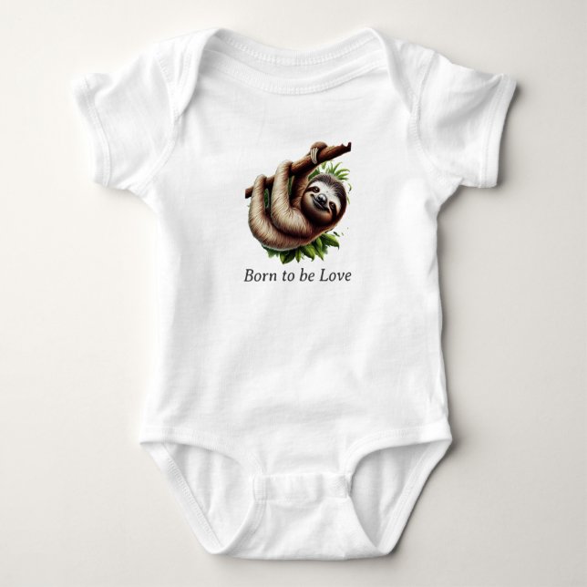 Baby Jersey Bodysuit - Niedlich Hanging Baby Sloth Baby Strampler (Vorderseite)