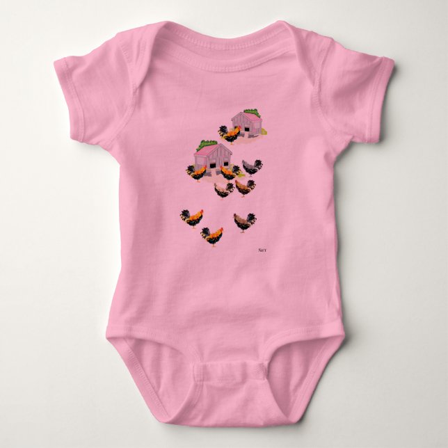 Baby Jersey Bodysuit : Tag mit Hühnern Baby Strampler (Vorderseite)