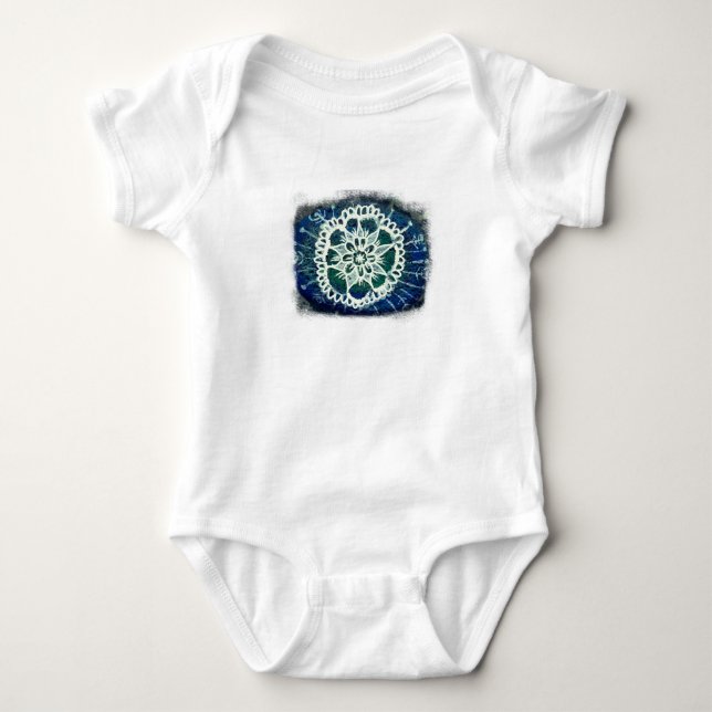 Baby Jersey Bodysuit White mandala blauer Hintergr Strampler (Vorderseite)