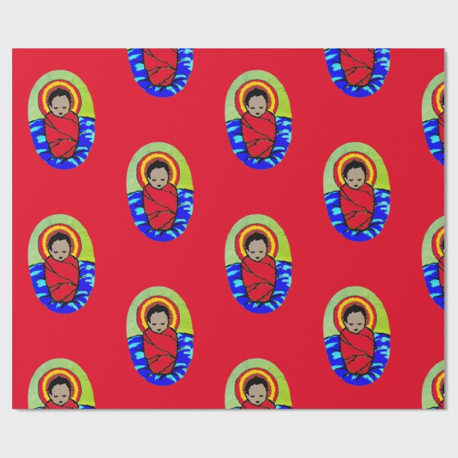 BABY JESUS AUF RED CHRISTMAS Wrapping Paper Geschenkpapier (Flach)
