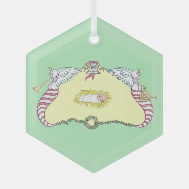 Baby Jesus Cartouche Ornament Aus Glas (Vorderseite)