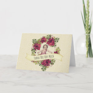 Baby Jesus Christmas Pointsettia Wreath Dankeskarte