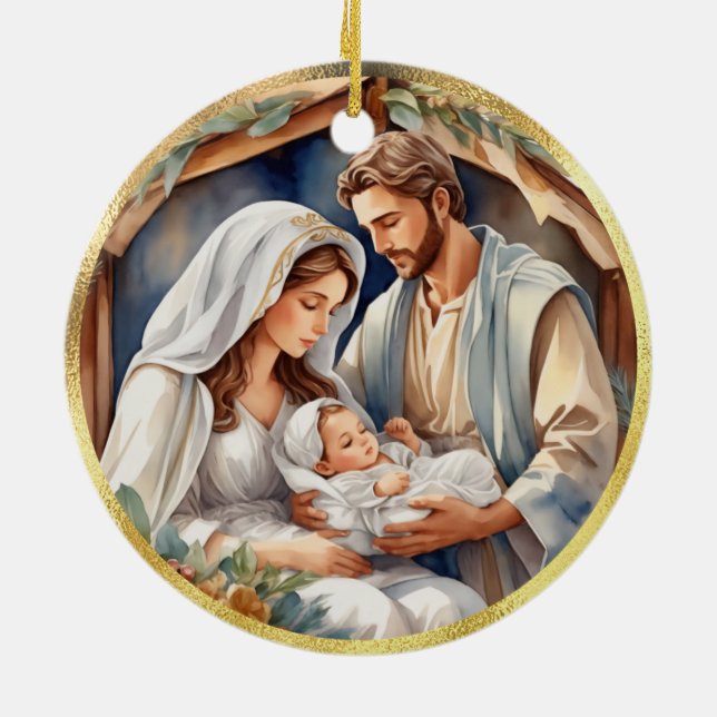 Baby Jesus | Geburtsurlaubskarte Keramik Ornament (Hinten)