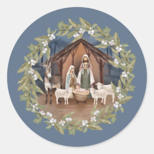 Baby Jesus in der Krippe des Mangers Runder Aufkleber