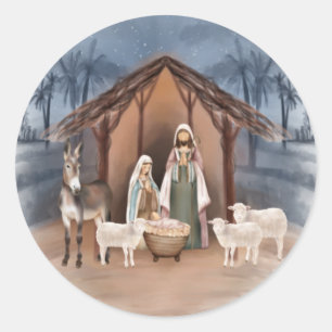 Baby Jesus in der Krippe Runder Aufkleber