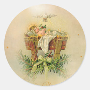 Baby Jesus in der Krippe Taube Runder Aufkleber