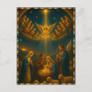 Baby Jesus in der Krippe Weihnachtsszene Foto Feiertagspostkarte