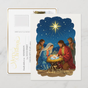 Baby Jesus in der Krippe Weihnachtsszene Ihr Foto Feiertagspostkarte