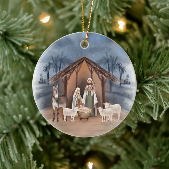 Baby Jesus in der Manger Nativity Keramik Ornament (Baum)