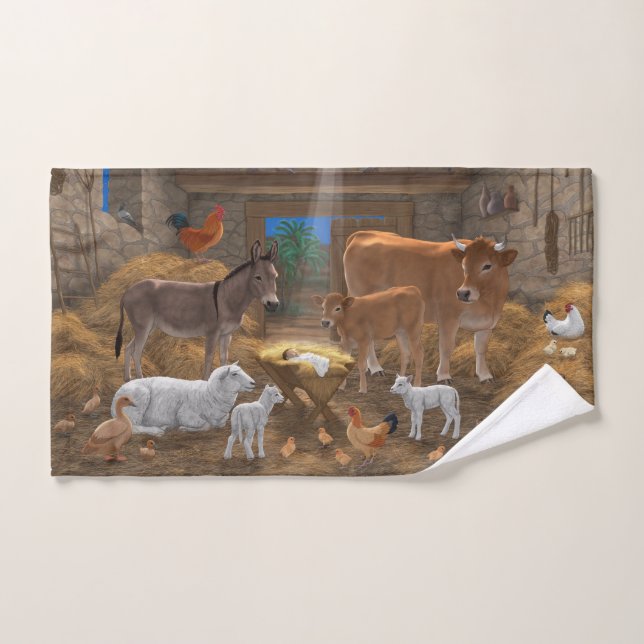 Baby Jesus Manger Heilige Nacht Weihnachtskrippe Badhandtuch Set (Handtuch)