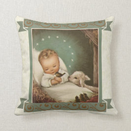 Baby Jesus mit Lamm u. Vogel in der Krippe Kissen