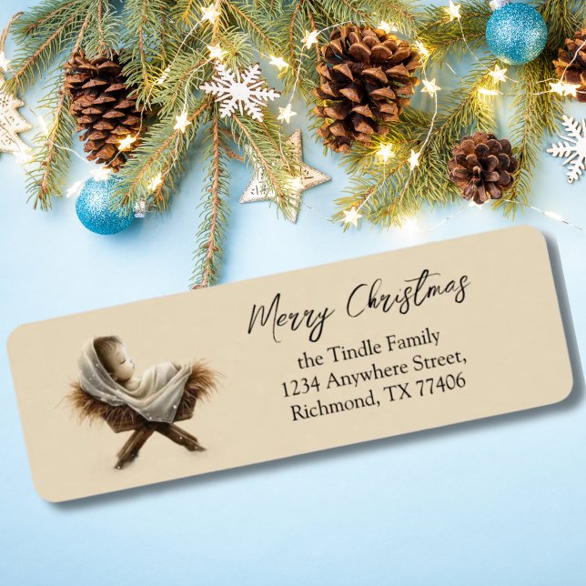 Baby Jesus Non Photo Watercolor Christmas (Baby Jesus Manger Address Label)