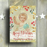 Baby Jesus religiöse Weihnachtskarte Karte<br><div class="desc">Religiöse katholische frohe Weihnachtskarte</div>