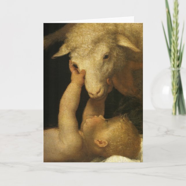 Baby Jesus Touchs Lamb Karte (Vorderseite)