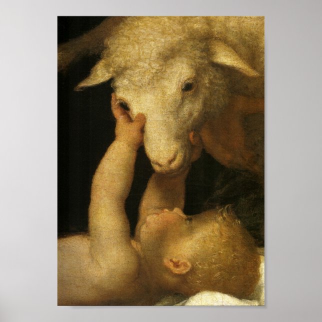 Baby Jesus Touchs Lamb Poster (Vorne)