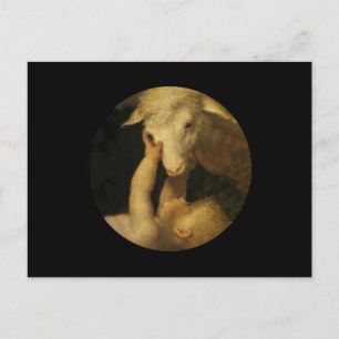 Baby Jesus Touchs Lamb Postkarte