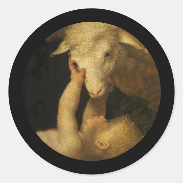 Baby Jesus Touchs Lamb Runder Aufkleber (Vorderseite)