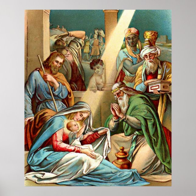Baby Jesus und die weise Männer beten Poster (Vorne)