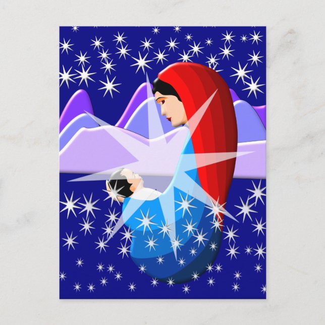 Baby Jesus und Jungfrau Mary in Starlight Postkarte (Vorderseite)
