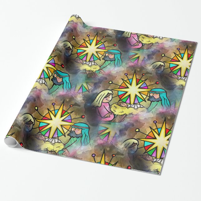 Baby-Jesus-WeihnachtsWasserfarbe Geschenkpapier (Ungerollt)