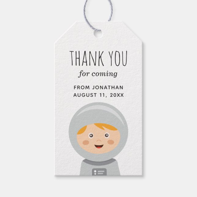 Baby-Junge-Astronaut. Kindergeburtstag Party viele Geschenkanhänger (Vorderseite)