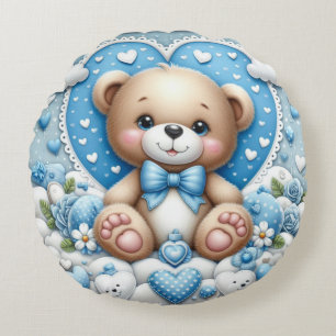Baby-Junge blau Teddy runden Kissen, Kinderzimmer  Rundes Kissen