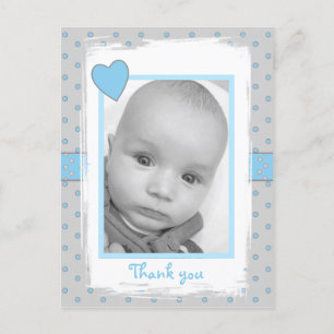 Baby-Junge-Foto dankt für das Geschenk blau und gr Postkarte