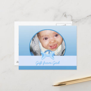 Baby-Junge-Foto-Geschenk aus dem Blue-Bogen-Bibel- Postkarte
