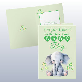 Baby-Junge Gratulation Elefant Grün Karte