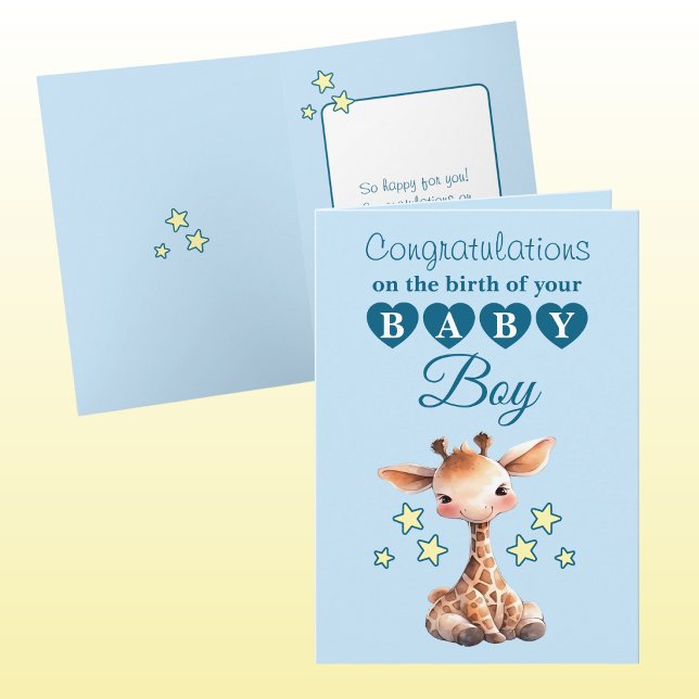 Baby-Junge Gratulation Giraffe blau Karte (Von Creator hochgeladen)