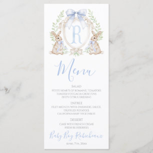 Baby-Junge-Häschen-Hasen-Baby-Shower-Preppy-Blau-G Menükarte