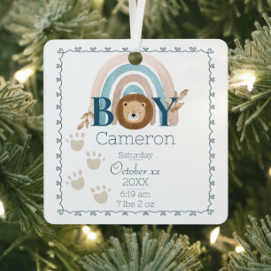 Baby-Junge-Löwe Benutzerdefinierter Name und Gebur Ornament Aus Metall