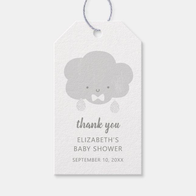 Baby Junge / Niedliche graue Wolke. Babydusche dan Geschenkanhänger (Vorderseite)