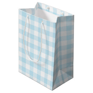 Baby-Junge Pastellblau Gingham Karo Mittlere Geschenktüte