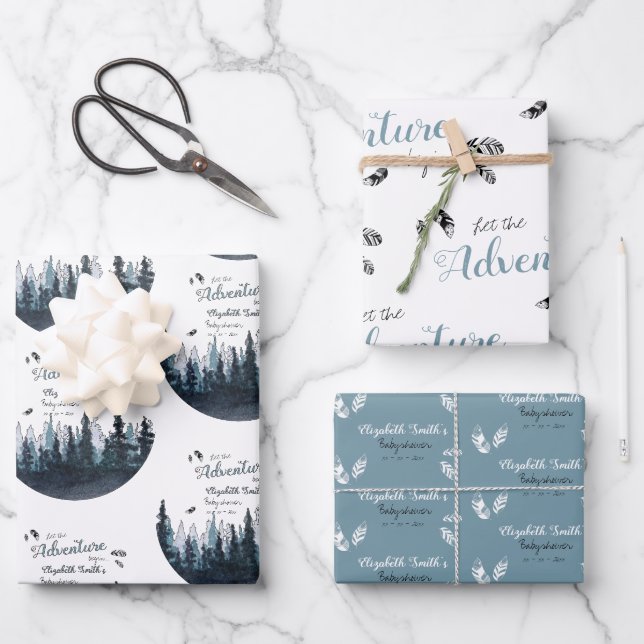 Baby Junge Rustikales Abenteuer Babydusche Geschenkpapier Set (Vorderseite)